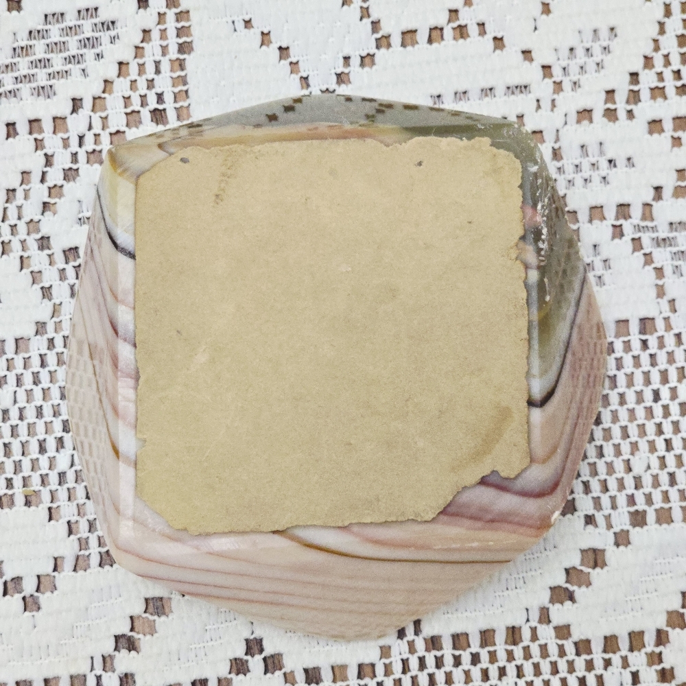 Vintage MCM Onyx Ashtray Marble Alabaster Heavy Stone Cream Green Pink Tan - Picture 14 of 16
